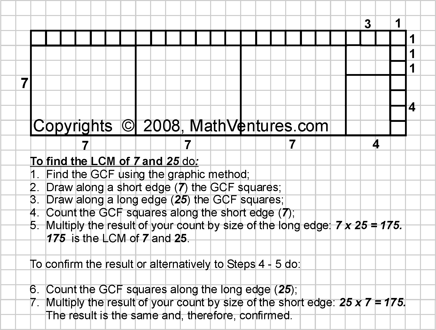 Greatest Common Factor of 7 and 25 (Animated)